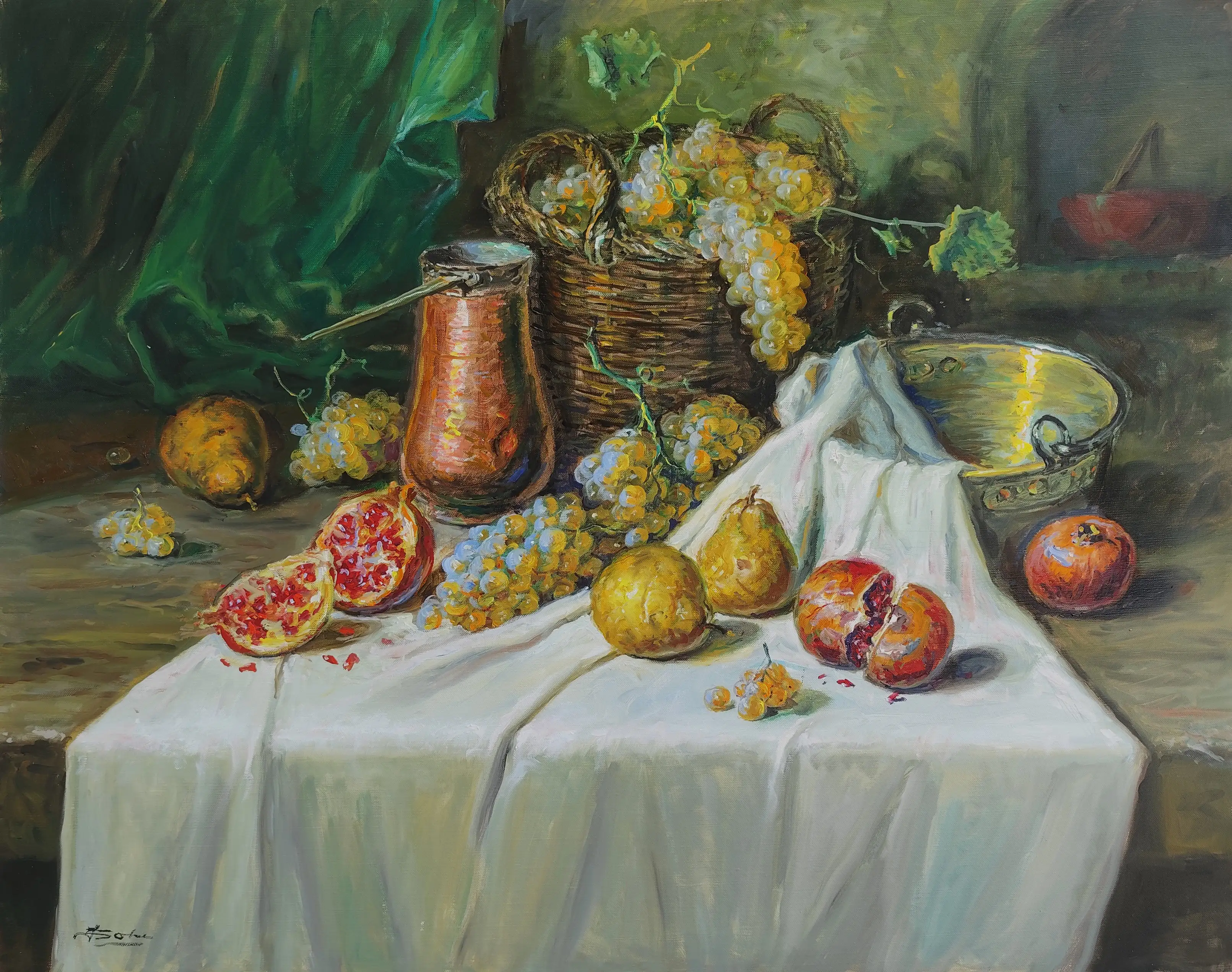 Obra titulada «Bodegón con frutos y bronces» de Juan Soler