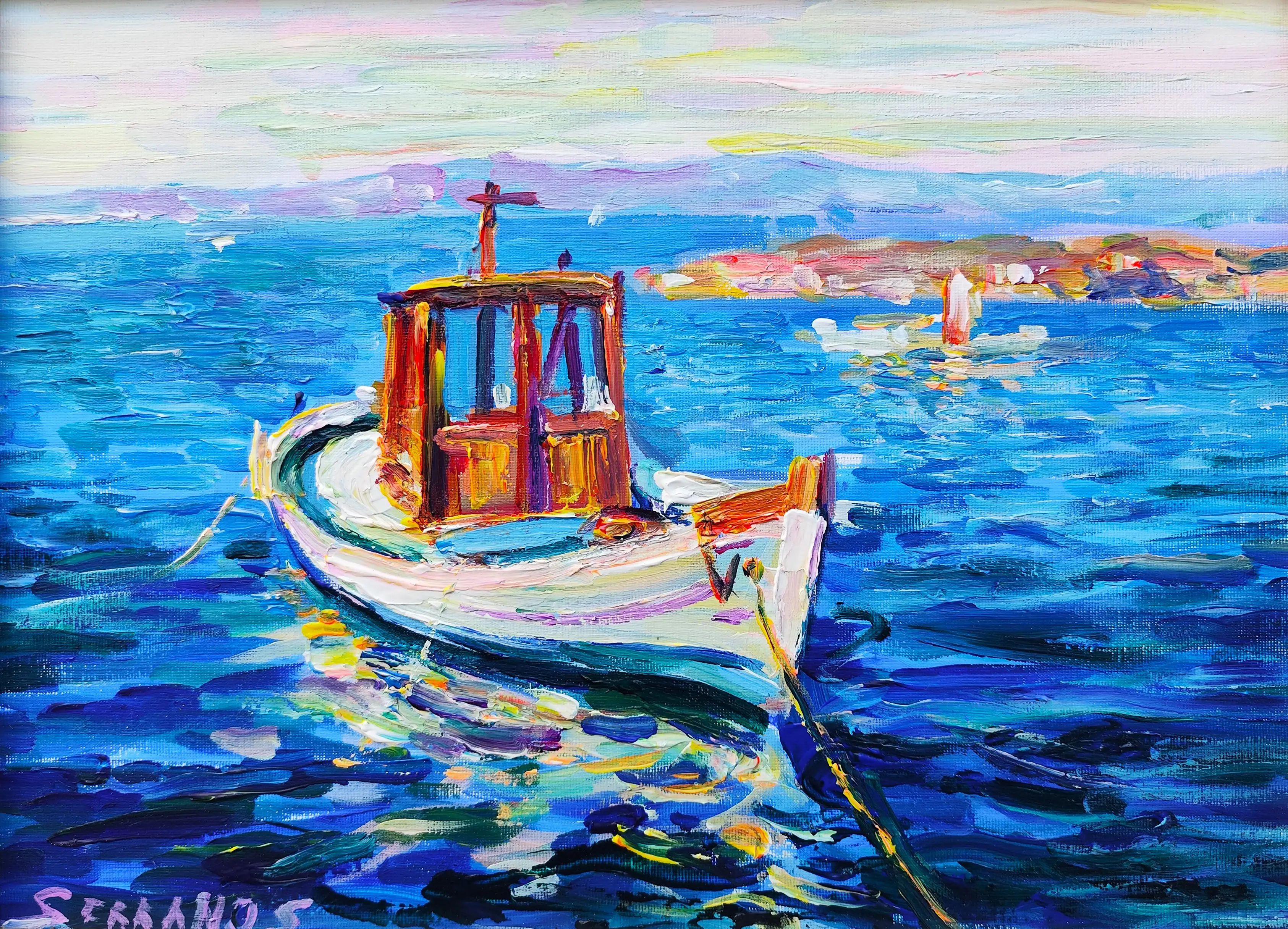 Mockup de la obra «Barca en el muelle» de Serranos