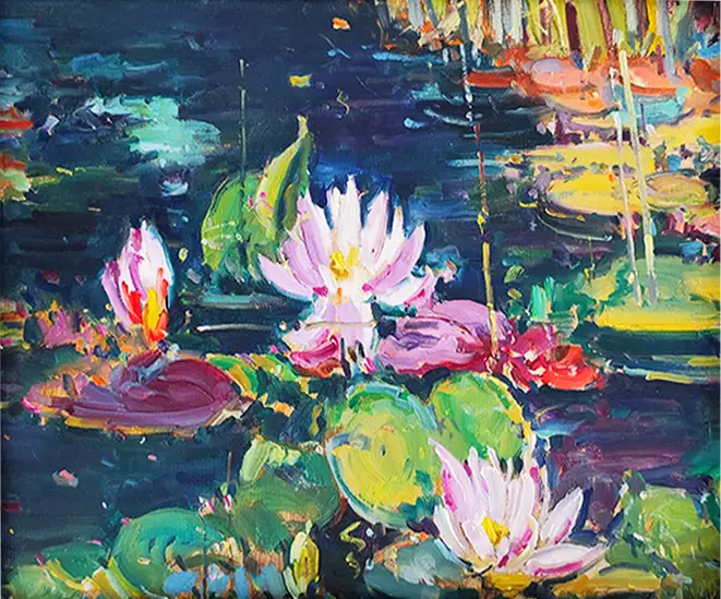 Obra titulada «Flores en estanque» de Pedro Fraile