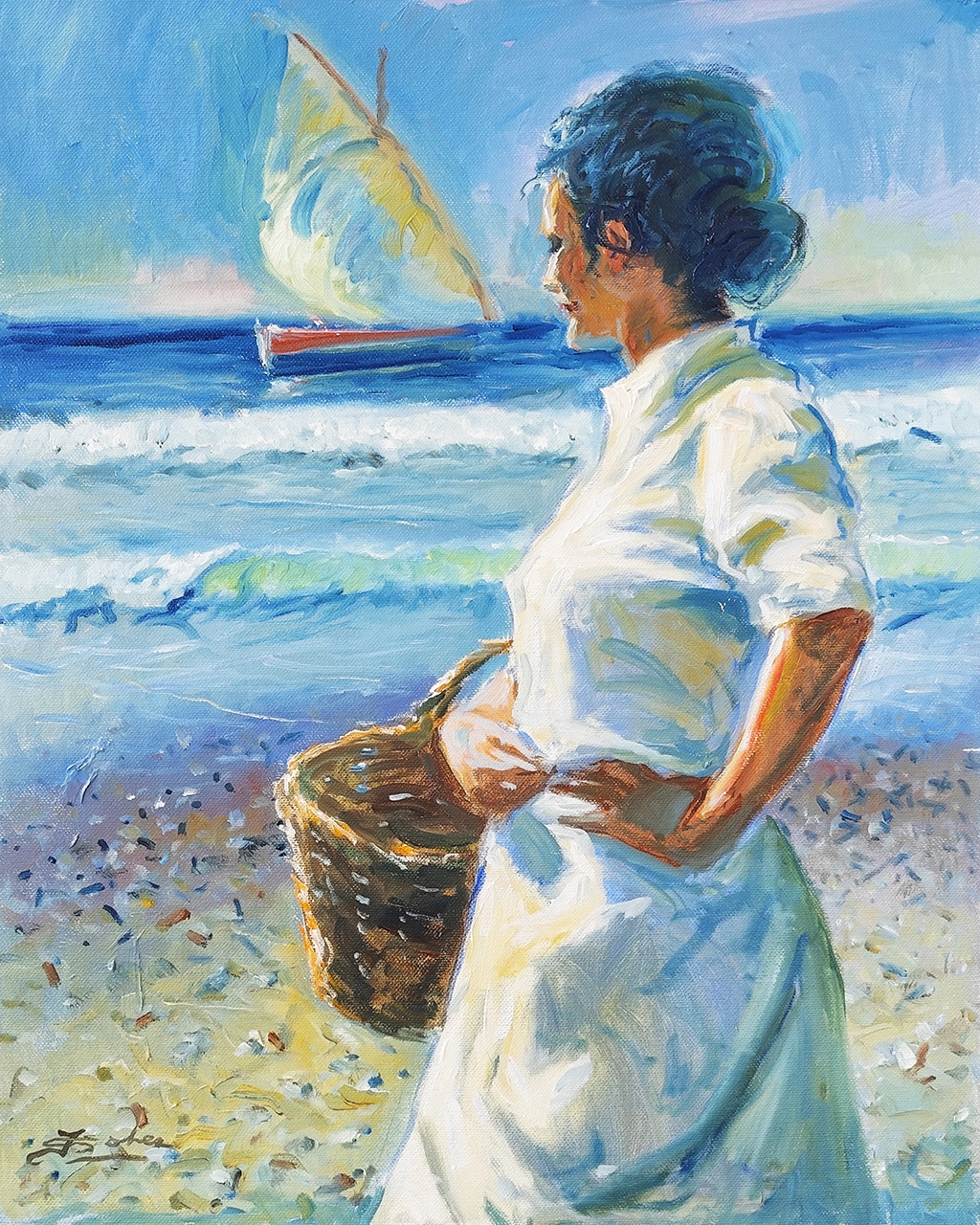 Mockup de la obra «Pescadora con canasto» de Juan