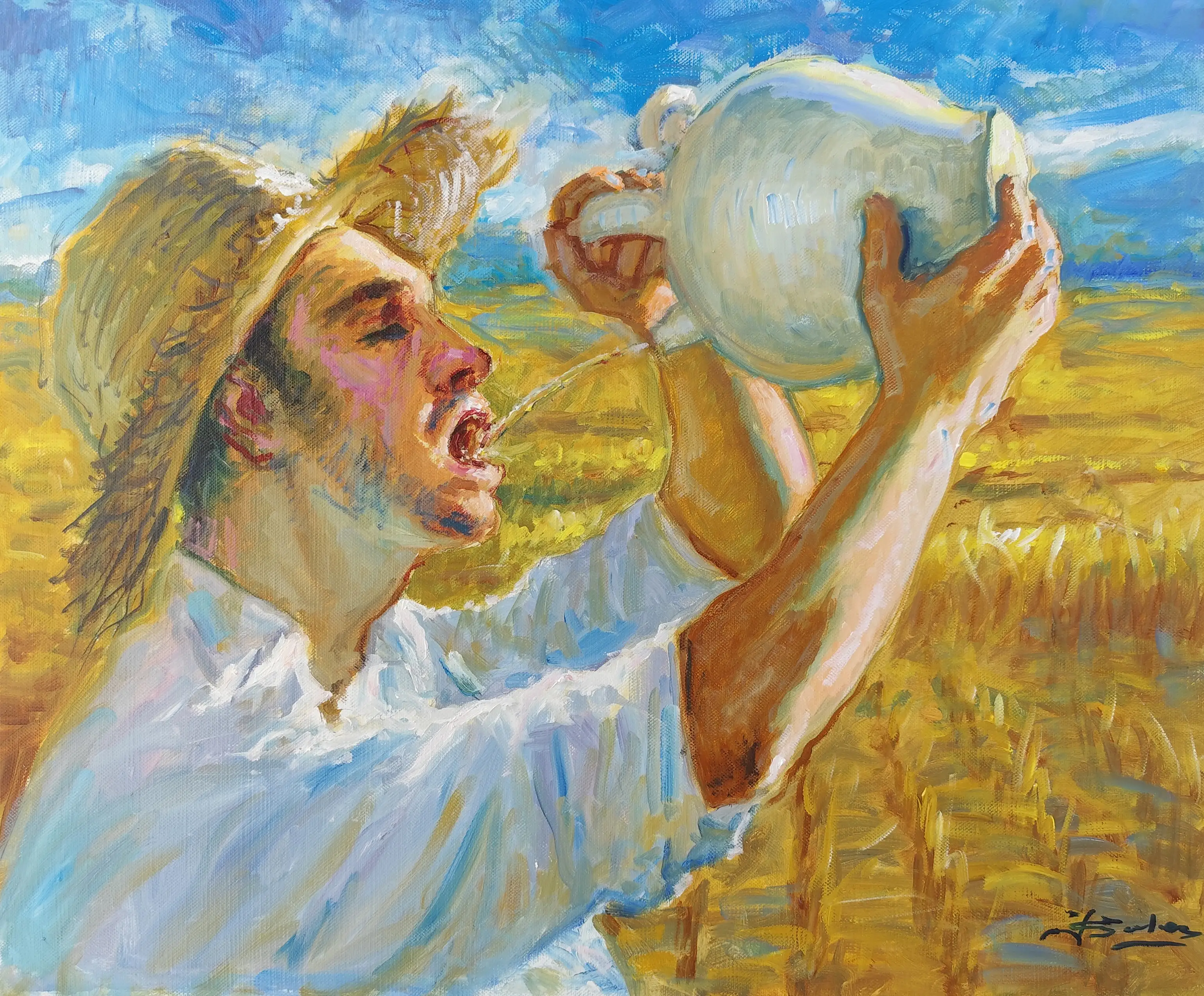 Obra titulada «Hombre con botijo» de Juan Soler