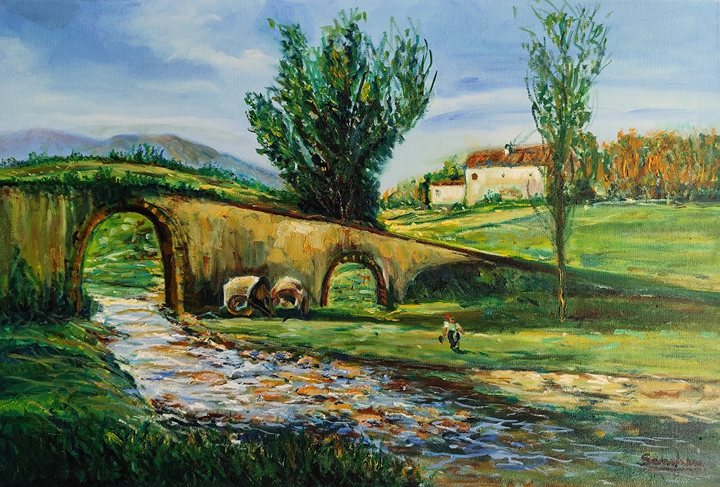 Mockup de la obra «Paisaje con puente» de Claudia Sánchez