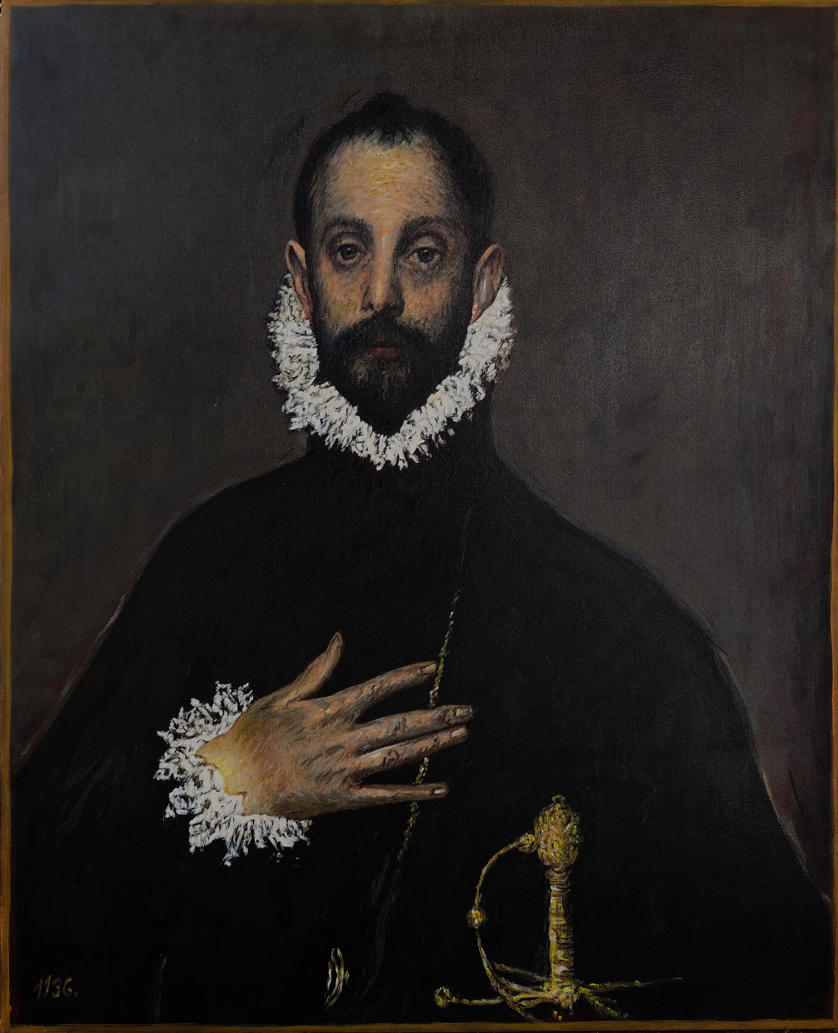 Mockup de la obra «Caballero con la mano en el pecho» de Rafael Ramos