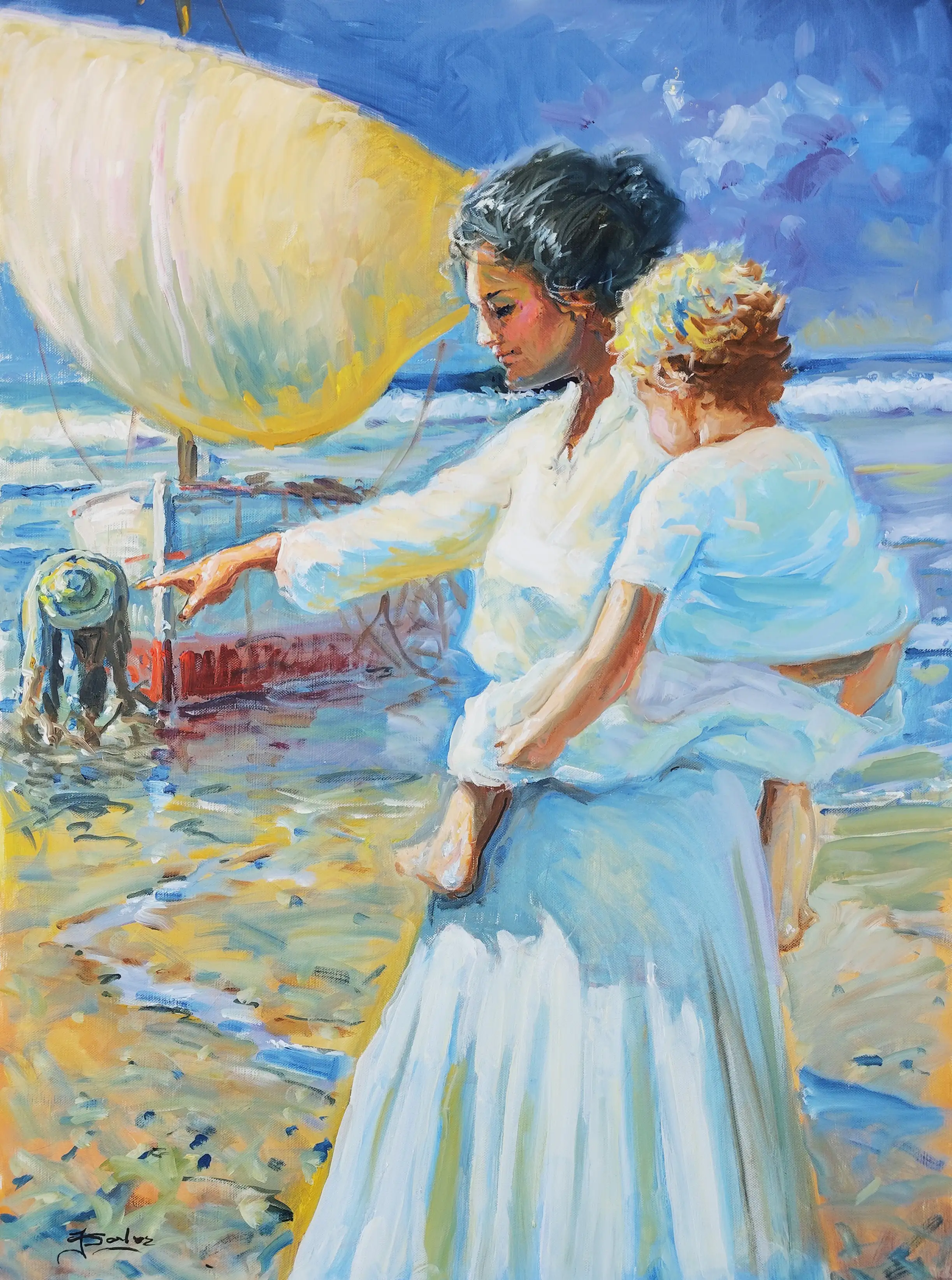 Obra titulada «Pescadora con niño» de Juan Soler