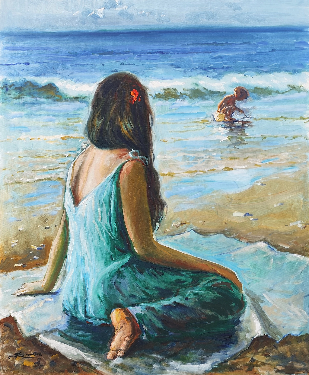Obra titulada «Chica en la playa» de Juan Soler