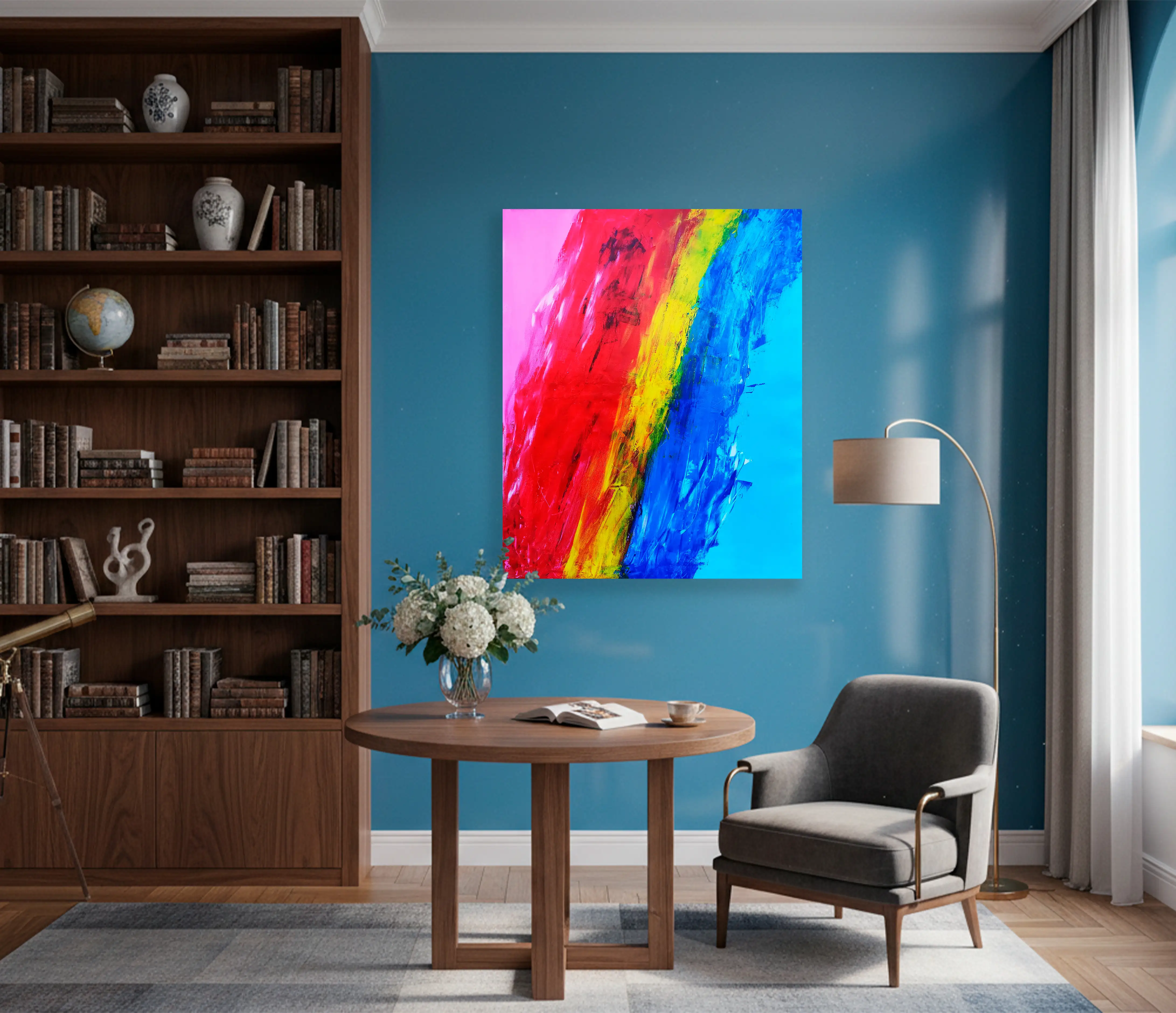 Mockup de la obra «Combinación con colores primarios» de Agustín