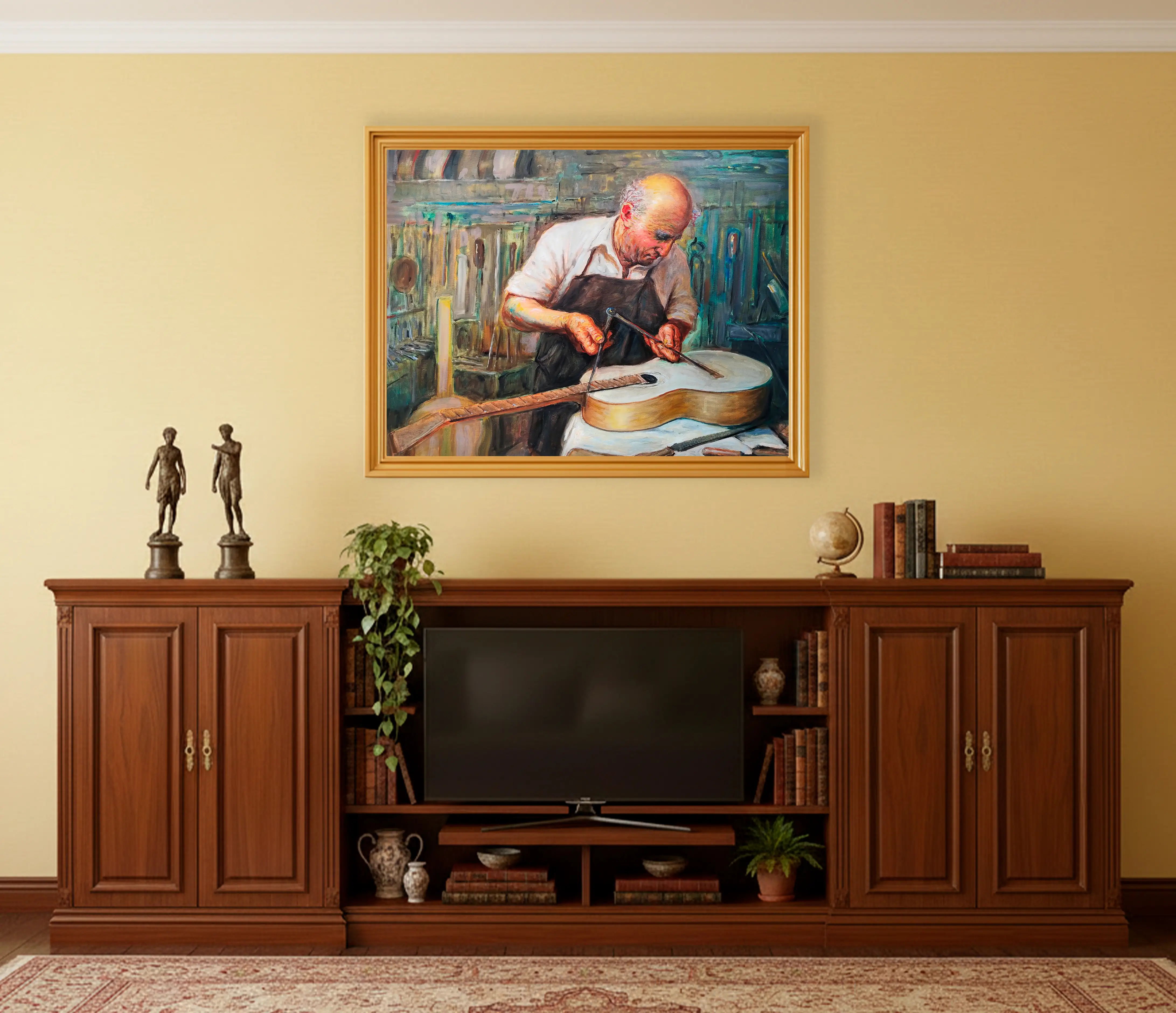 Mockup de la obra «El reparador de guitarras» de Juan Soler