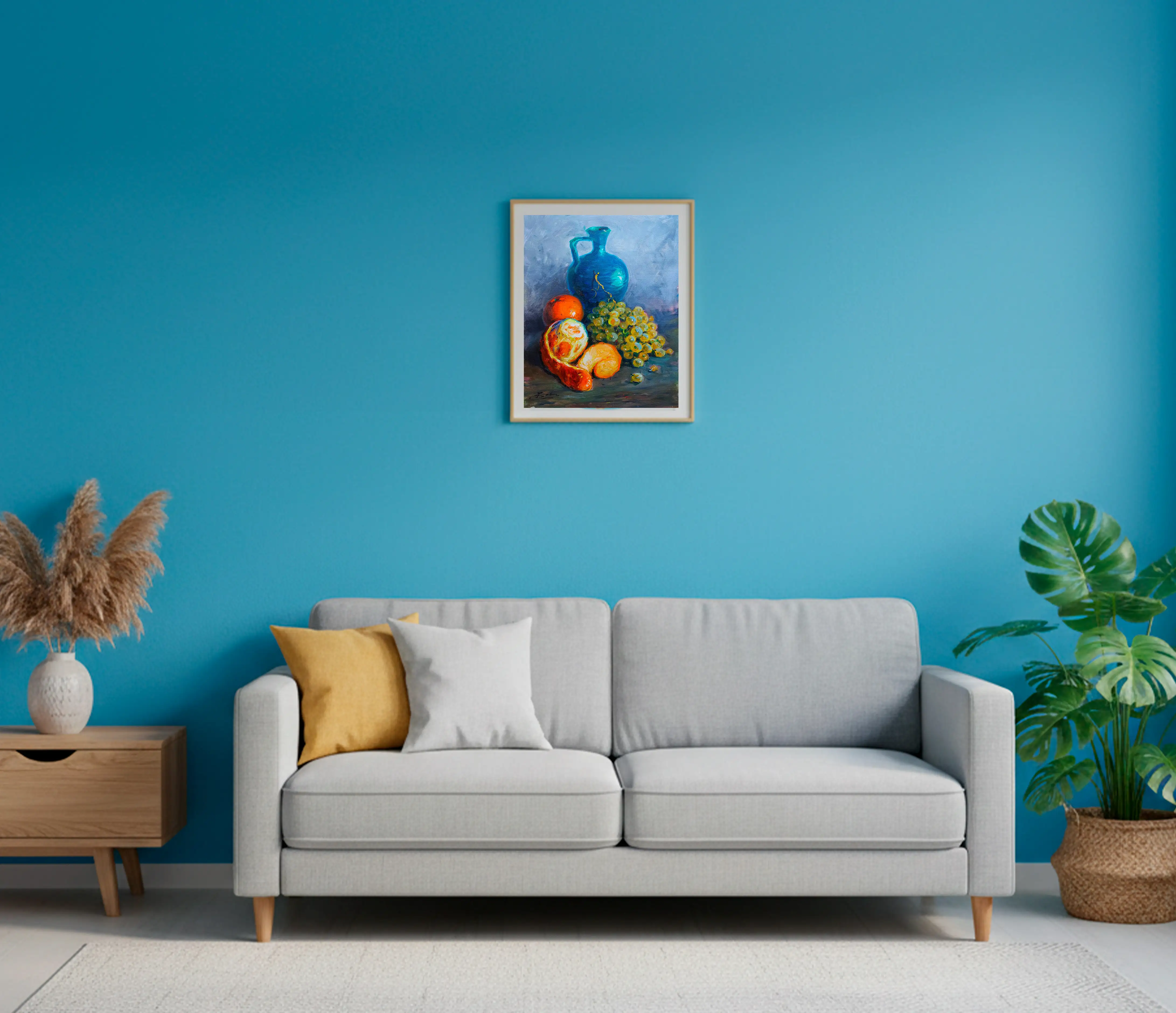 Mockup de la obra «Bodegón con naranjas y uvas» de Juan Soler