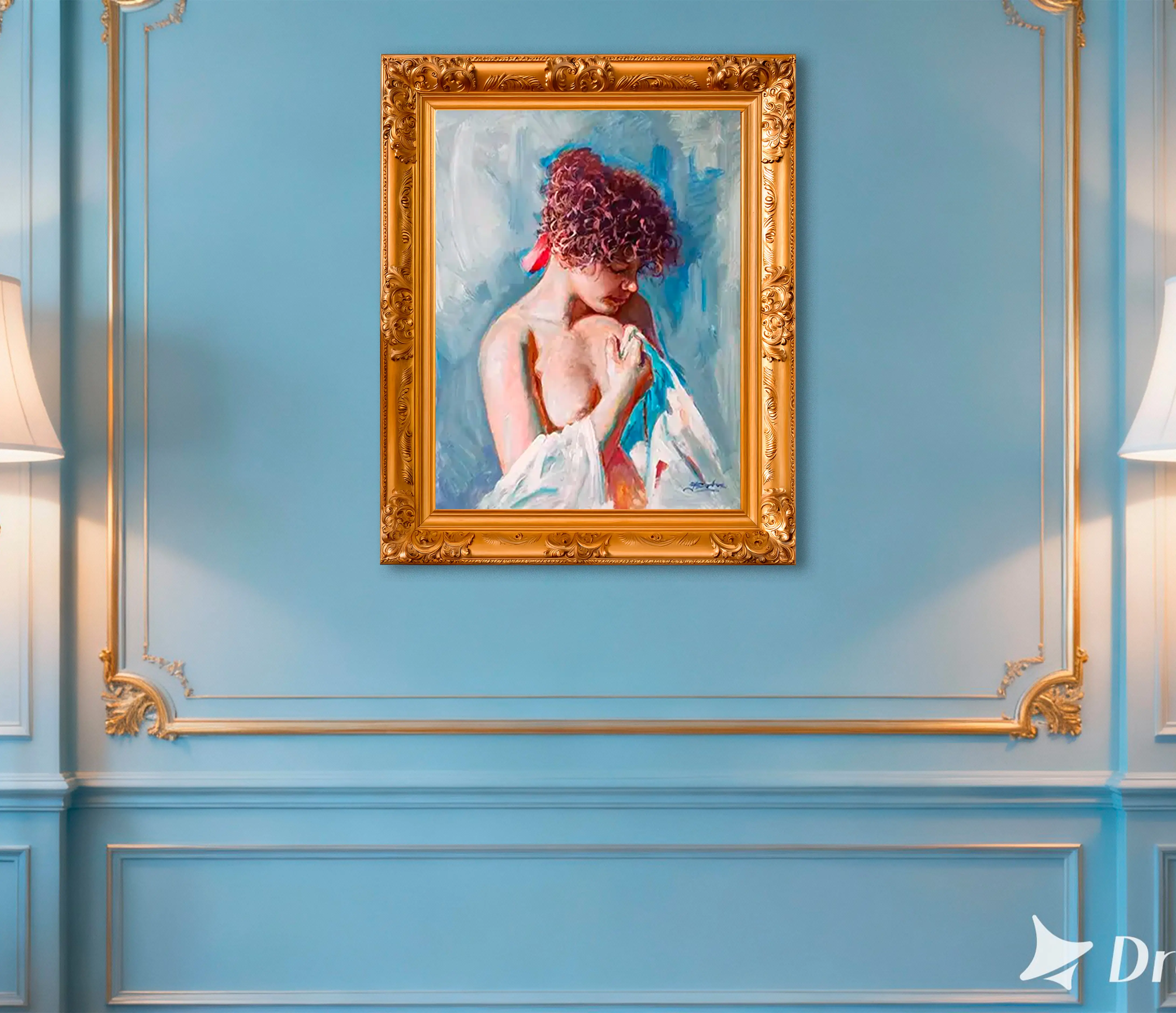 Mockup de la obra «Joven de pelo rizado» de Juan Soler