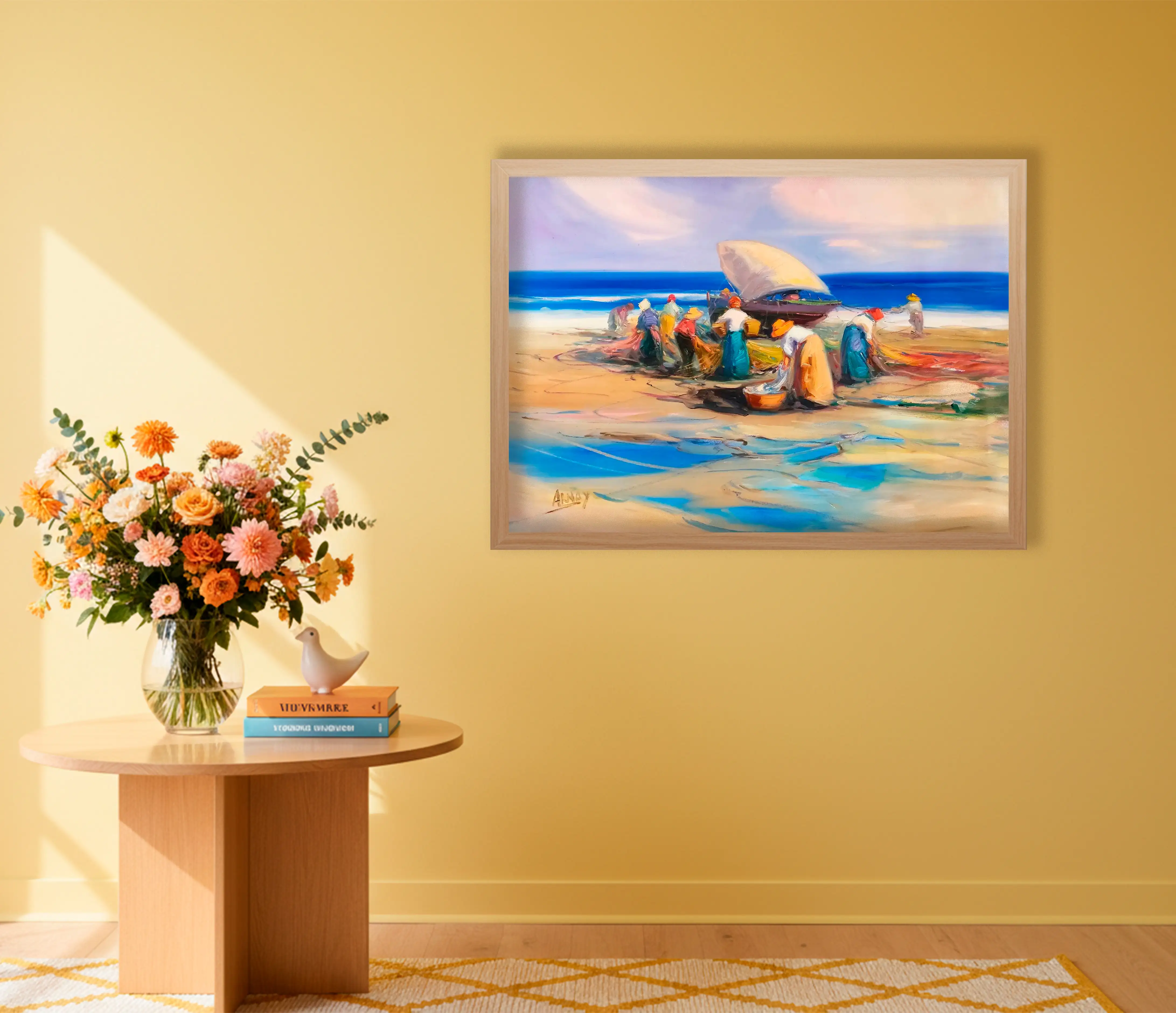 Mockup de la obra «Pescadores en Valencia» de Arnay