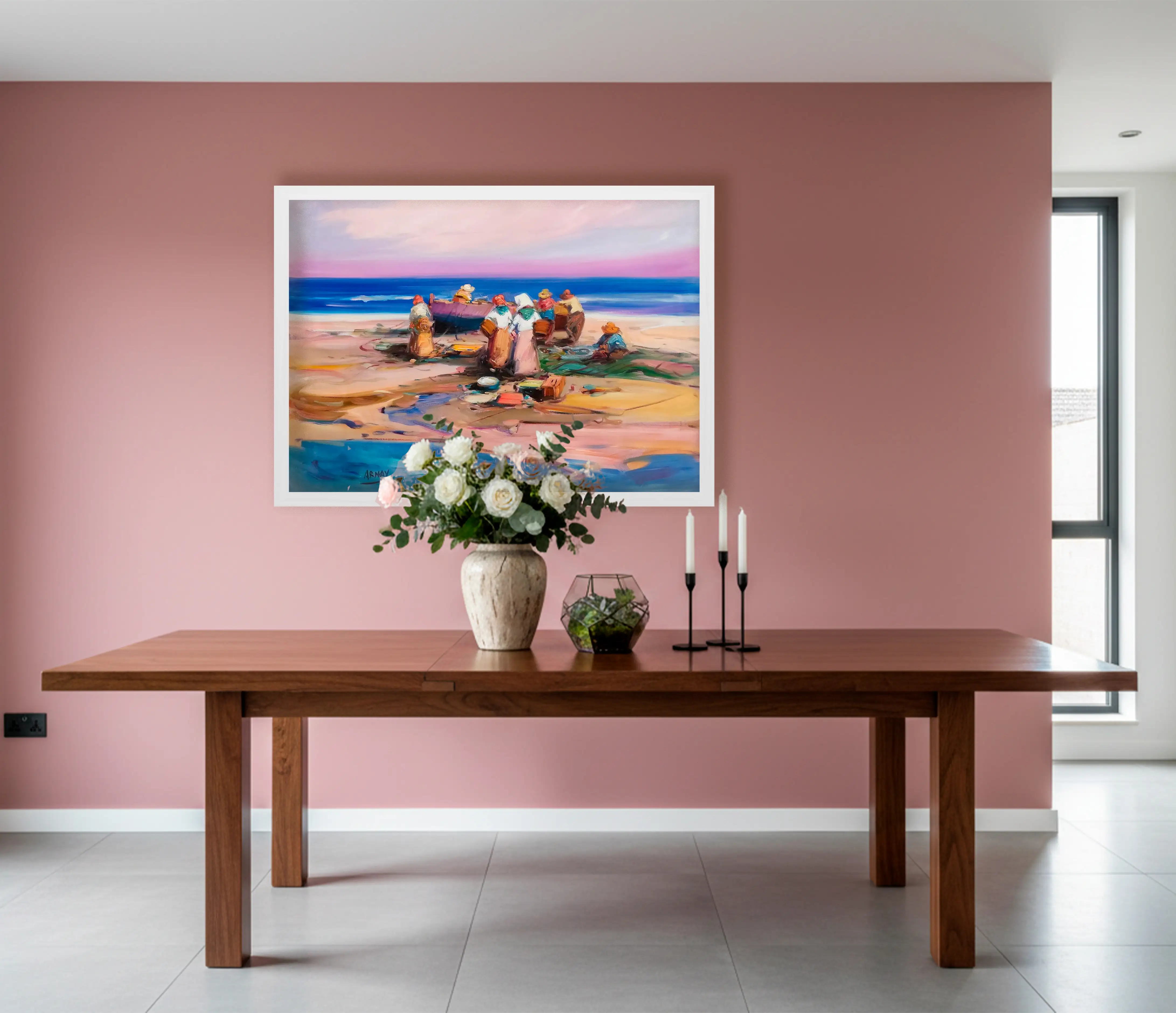 Mockup de la obra «Pescadores en Valencia» de Arnay