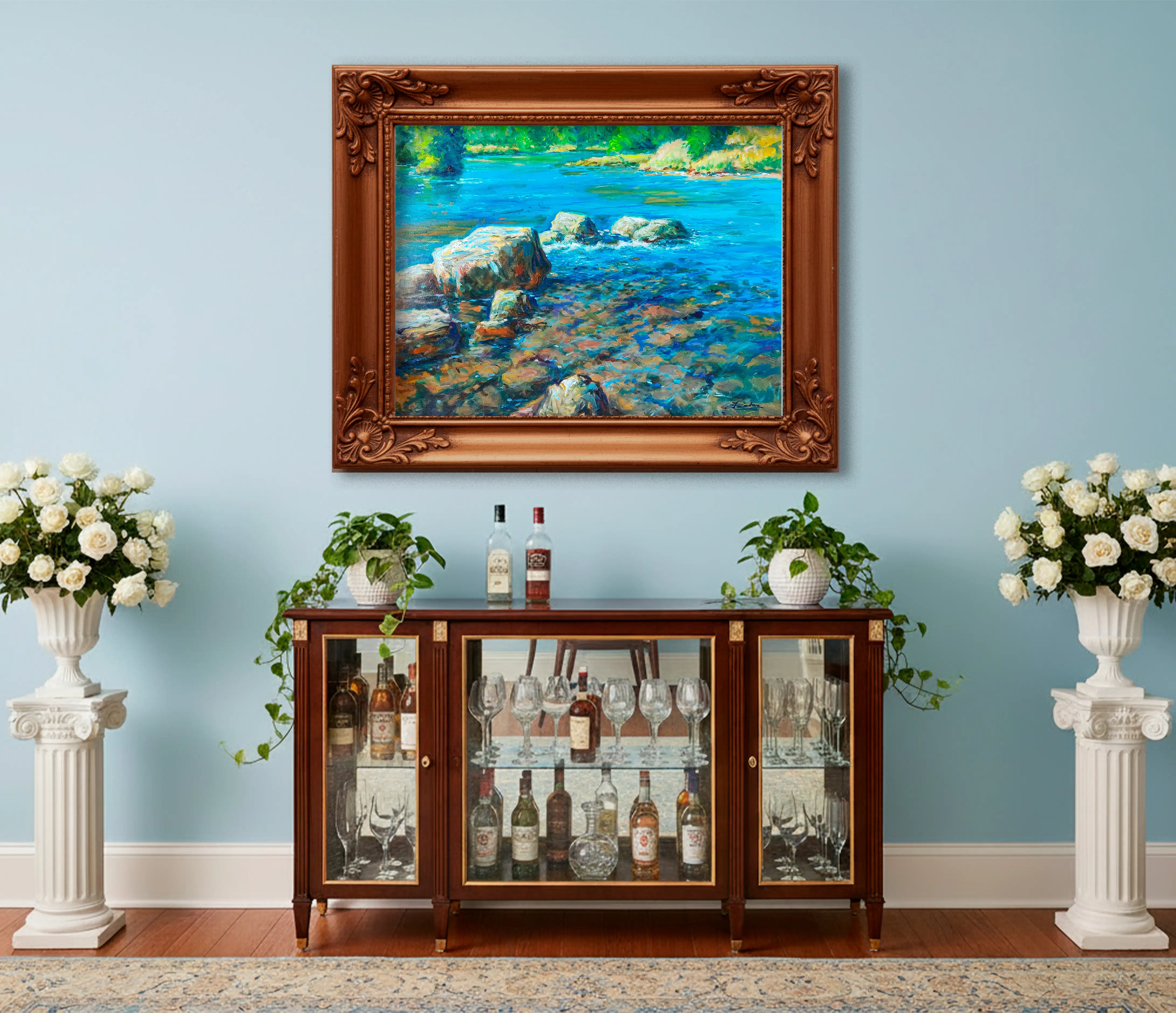 Mockup de la obra «Paisaje con río» de Juan Soler