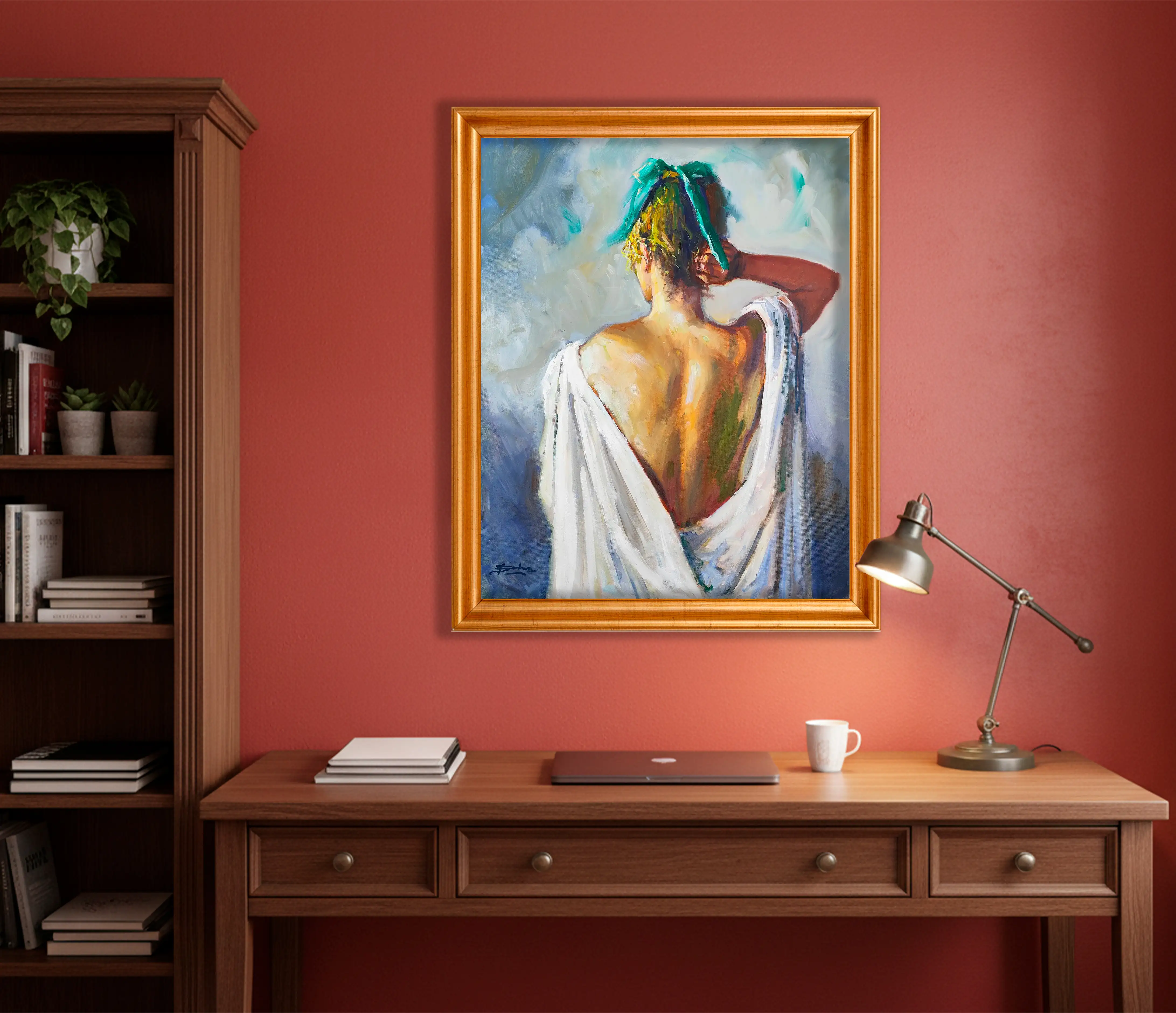 Mockup de la obra «Mujer de espaldas» de Juan Soler