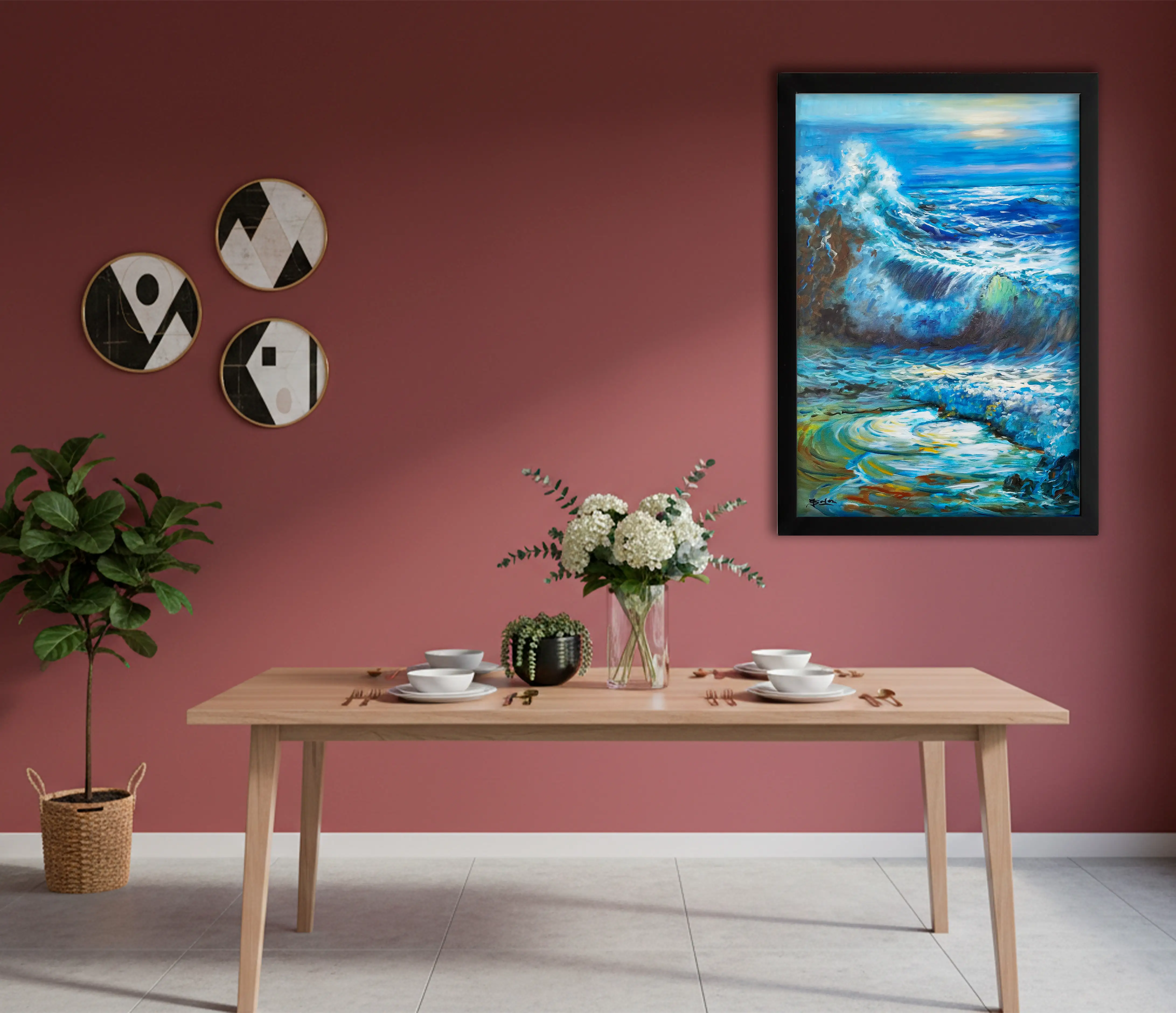 Mockup de la obra «Olas en el mar» de Juan Soler