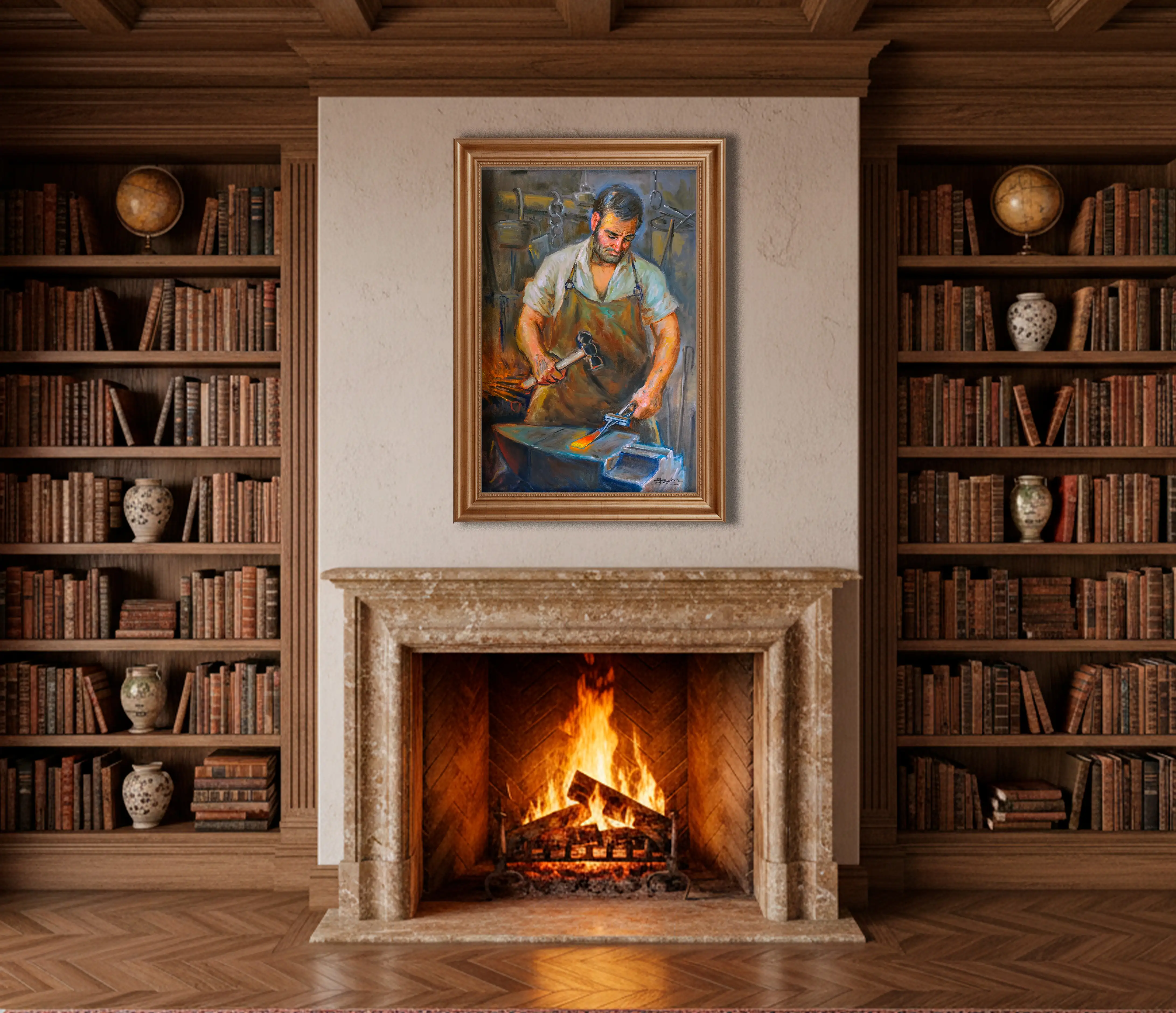 Mockup de la obra «El herrero» de Juan Soler